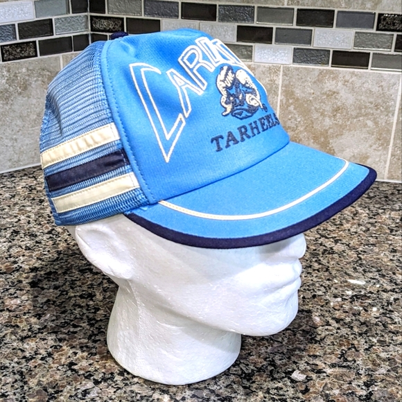 UNC Carolina Tarheels 3 Stripe Striper Original Vintage Trucker Hat Made in USA - Picture 1 of 9
